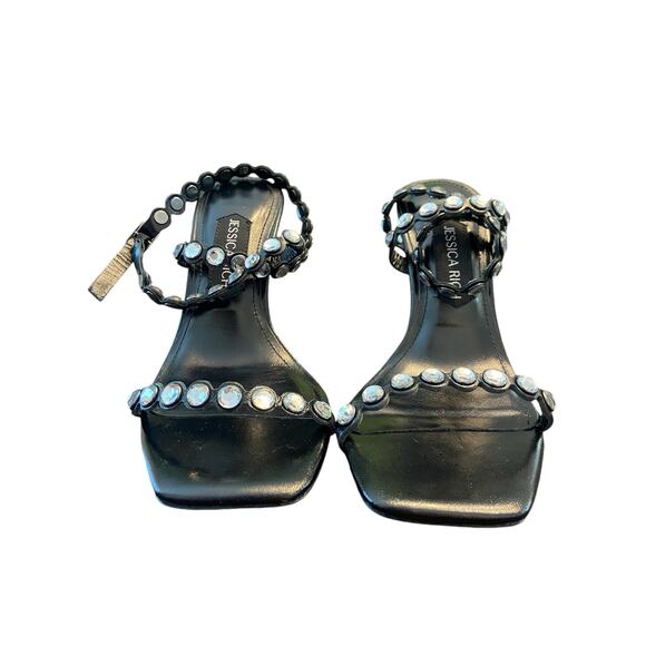 Jessica Rich Diamond Embellished Ankle Strap Wedge Sandals Square Toe Black 7/37 - Picture 7 of 13